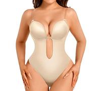 Decorus Shapewear Bodysuit, Backless Body Shaper, Comfortable Shapewear for Women Tummy Control, Open Adjustable Crotch, with Extra Sturdy Straps for Wedding Party Club Daily(Beige M)