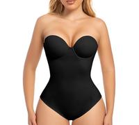 Decorus Strapless Shapewear Seamless Bodysuit - Tummy Control Body Shaper for Women: Black Removable Straps Thong Butt Lifting Shapewear
