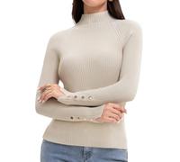 Decorus Turtleneck Sweater Women - Slimming Elegant Symmetrical Button Cuff Design Sweaters Top: Ladies Jumpers Long-Sleeve Sweater for Women Beige