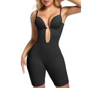 Decorus Women's Bodysuits Backless Shapewear Strapless - Low Back Body Shaper Full Body Tummy Control Built in Bra With Plunge, Black, Large