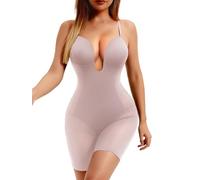 Decorus Women's Low Back Full Deep Plunge Strapless Bodysuit Mid Thigh Backless Shapewear Tummy Control Shaping Body Shaper, Pink, Medium