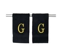 Decorvo Black Powder Room Hand Towel - Monogram Initial Hotel Quality Decorative Embroidered Luxury Towel for Spa - GOTS Organic Certified - Pack of 2 - Letter G