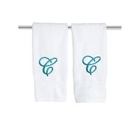 Decorvo White Monogrammed Hand Towels for Bathroom - Luxury Hotel Quality Personalized Initial Embroidered Towel for Powder Room, Spa - GOTS Organic Certified - Set of 2 Teal Letter C