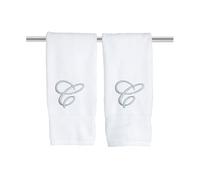 Decorvo White Monogrammed Hand Towels for Bathroom - Luxury Hotel Quality Personalized Initial Embroidered Towel for Powder Room, Spa - GOTS Organic Certified - Set of 2 Silver Letter C