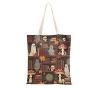 decoryou Bookish Ghosts Spooky Canvas Tote Bags | Canvas Grocery Bag Tote Bag Bulk For Female Friends Canvas Shopping Tote Bags