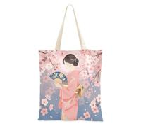 decoryou Cherry flower Japanese Kimono Lady Canvas Tote Bag | Canvas Grocery Bag Canvas Tote Bag Bulk For Female Friends Cloth Grocery Bags With Handles