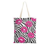 decoryou Hot Pink Black zebras Kiss Lips Canvas Totes | Tote Bags Bulk Tote Bags Bulk For Female Friends Book Tote Bag