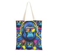 decoryou Neon Dj Gorilla Monkey Canvas Tote | Tote Bag With Pockets Tote Bags Bulk For Female Friends Canvas Grocery Tote