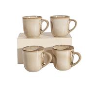 Decosignature 4-Piece Stoneware Mug Set | 12oz Mugs with Comfortable Handles | Stackable, Microwave & Dishwasher Safe | Gift Ready Retail Box for Housewarming or Everyday Use (Cream)