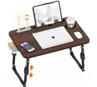 DECOSIS Laptop Desk for Bed Height Adjustable, Lap Bed Table with USB/Storage Drawer/Cup Holder/Tablet Stand/Book Shelf, Foldable Breakfast Tray Portable for Reading Writing, Sofa & Floor, Walnut