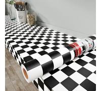 Decotalk Black and White Checkered Wallpaper for Bathroom Kitchen 40X300cm Peel and Stick Wallpaper Black White Contact Paper Waterproof Vinyl Roll for Door Table Cabinets Shelf Liners Drawers