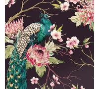 Decotalk Peacock Peel and Stick Wallpaper 44.5X900cm Green Peacock Wallpaper for Bedroom Nursery Wall Retro Wallpapers Removable Blackpink Floral Contact Paper Green Birds Pink Floral Wall Paper
