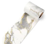 Decotalk Self-Adhesive White Gold Marble Look Border 7.6 x 600 cm Border Self-Adhesive White Wallpaper Marble Look Border Roll Wall Border Border Trims for Ceilings Mirror Decoration Wallpaper Border