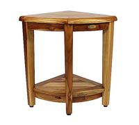 DecoTeak SnazzyCorner 24" Tall Teak Wood Corner Shower Bench with Shelf in Earthy Teak Finish