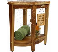 DecoTeak SnazzyCorner 24" Tall Teak Wood Corner Shower Bench with Shelf in Earthy Teak Finish