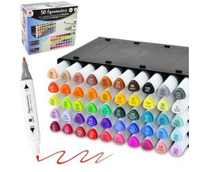 Decotime 50 Dual-Tip Aqua Markers, Stackable Deco Tray - Watercolour Brush Pens Set - Non Toxic for Kids 3+ - Professional Colouring Pens for Art & Illustration - Fine & Brush Tips for Precise Control