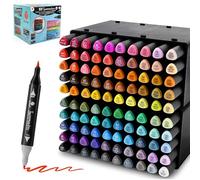 Decotime Twin Alcohol Markers with Storage Tray - 100 Dual-Tip Colouring Permanent Marker Pens, Adults Art & Crafts - Quick-Dry Artist-Grade Markers, Fine & Brush Tips for Drawing, Blending