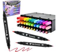 Decotime Twin Markers Set with Storage Tray - 36 Dual-Tip Alcohol, Glitter & Metallic Colouring Marker Pens for Art & Crafts - Quick-Dry Artist-Grade Markers with Fine & Brush Tips for Drawing