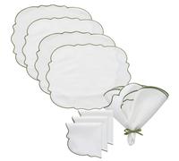 Decotique Gia Tea Set 4 Placemats + 4 Napkins White/ Green