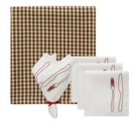 Decotique - La Tavola / Oliva Textile Set 4 Napkins + Tablecloth, Brown / Burgundy - Brown