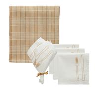 Decotique - La Tavola / Rita Textile Set 4 Napkins + Tablecloth, White / Beige / Latte - White