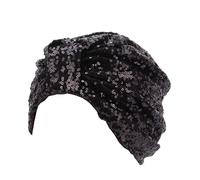 DECOU Sparkly Sequin Twist Pleated Hair Wrap Stretch Turban S232, Black, One Size