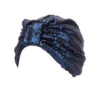 Decou Sparkly Sequin Twist Pleated Hair Wrap Stretch Turban S232, Navy, 1 Count (Pack of 1)