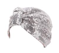 Decou Sparkly Sequin Twist Pleated Hair Wrap Stretch Turban S232, Silver, One Size