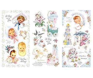 Decoupage Paper Pack (12 Sheets A4 / 20x30cm) Baby Kids Newborn Toddler FLONZ Vintage Ephemera