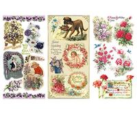 Decoupage Paper Pack (12 Sheets A4 / 20x30cm) Happy Birthday Flowers FLONZ Vintage Ephemera