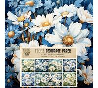 Decoupage Paper Pack (24 Sheets 6"x6") Blue Blossom Daisies: Enchanting Meadow Daisy Designs in Beautiful Shades of Blue and White # Vintage Styled Paper for Craft and Scrapbooking