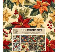 Decoupage Paper Pack (24 Sheets 6"x6") Botanical Holiday Patterns ~ Decorative Seasonal Motifs with Holly, Poinsettias and Berries in Classic Vintage Textile Design Style