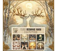 Decoupage Paper Pack (24 Sheets 6"x6") Deers Under Moon ~ Fairytale-Style Forest Scenes with Deer in Moonlight and Snow, Warm Digital Painting, Atmospheric