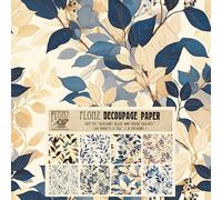 Decoupage Paper Pack (24 sheets 6"x6") Elegant Blue and Beige Leaves: Serene Nature-Inspired Patterns for Sophisticated and Stylish Artistic Projects # Vintage Styled Paper for Craft and Scrapbooking
