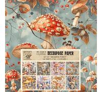 Decoupage Paper Pack (24 Sheets 6"x6") Enchanted Forest: Rococo Mushroom Illustrations with Autumn Leaves and Berries in Soft Vintage Colors # Vintage Styled Paper for Craft and Scrapbooking