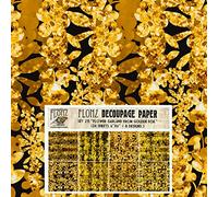 Decoupage Paper Pack (24 Sheets 6"x6") Flower Garland from Golden Foil # Vintage Styled Seamless Art Deco Pattern Paper for Decoupage, Craft and Scrapbooking