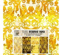 Decoupage Paper Pack (24 Sheets 6"x6") Golden Baroque Patterns # Vintage Styled Seamless Art Deco Pattern Paper for Decoupage, Craft and Scrapbooking