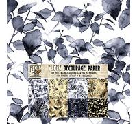 Decoupage Paper Pack (24 Sheets 6"x6") Monochrome Leaves Pattern FLONZ Vintage Styled Seamless Pattern Paper for Decoupage, Craft and Scrapbooking Dark Winter Forest