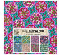 Decoupage Paper Pack (24 Sheets 6"x6") Neon Flowers Patterns FLONZ Vintage Styled Paper for Decoupage, Craft and Scrapbooking