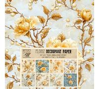 Decoupage Paper Pack (24 Sheets 6"x6") Pearl-Embellished Roses: Golden Florals with a Touch of Opulence for Luxurious Paper Creations # Vintage Styled Paper for Craft and Scrapbooking