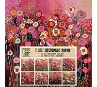 Decoupage Paper Pack (24 Sheets 6"x6") Pink Poppy Meadow # Vintage Styled Pattern Paper for Decoupage, Craft and Scrapbooking