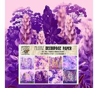 Decoupage Paper Pack (24 Sheets 6"x6") Purple Perfection FLONZ Vintage Styled Seamless Pattern Paper for Decoupage, Craft and Scrapbooking Lilac Lupine Peonies Flowers Wildflowers