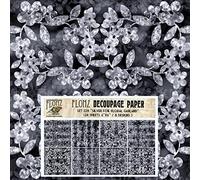 Decoupage Paper Pack (24 Sheets 6"x6") Silver Foil Floral Garland # Vintage Styled Seamless Art Deco Pattern Paper for Decoupage, Craft and Scrapbooking