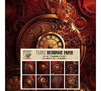 Decoupage Paper Pack (24 Sheets 6"x6") Steampunk Clocks # Vintage Styled Pattern Paper for Decoupage, Craft and Scrapbooking