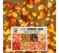 Decoupage Paper Pack (24 Sheets 6"x6") Yellow Autumn Leaves FLONZ Vintage Styled Seamless Pattern Paper for Decoupage, Craft and Scrapbooking Golden Leaves Tree Grass