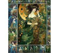 Decoupage Paper Pack (35 Sheets 6"x8") Art Deco Inspired Ladies in Green and Blue Floral Gowns Holding Bouqettes FLONZ Art Nouveau Klimt Vintage Illustration Cards for Decoupage, Craft and Scrapbook