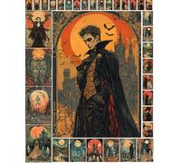 Decoupage Paper Pack (35 Sheets 6"x8") Gothic Vampires and Bones ~ Moody Vampires, Skeletons, and Haunted Scenes Under Full Moons, Rendered in Vintage Gothic Style with Strong Romantic Eerie Motifs