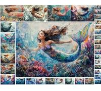 Decoupage Paper Pack (35 Sheets 6"x8") Mystic Ocean Mermaids ~ Dreamy Underwater Mermaid Illustrations in a Vibrant Fantasy Painting Style, with Flowing Hair, Colorful Tails and Coral Reef backdrops