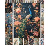 Decoupage Paper Pack (35 Sheets 6"x8") Peacock Elegance: Majestic Peacocks with Vibrant Feathers, Perched Gracefully Among Blooming Roses, Creating a Regal and Timeless Design FLONZ Vintage