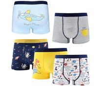 DECOVICI Boys Boxer Shorts 5 Pack, Toddler Underwear Soft Cotton Breathable Kids 5-6 Years Shorts Dinosaur Plane Animals Sets(5-6 Years,Rocket+Ship+Bear+Airplane+Dinosaur)